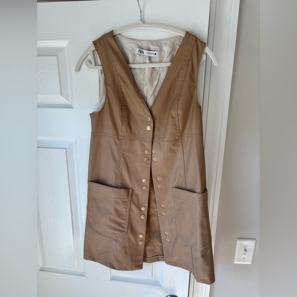 Zara Tan Button-Front Mini Dress